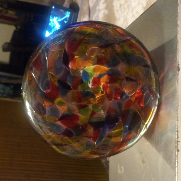 Tote # 2 This is a beautiful Glass Eye Studio Hour Glass Cranberry Rainbow Vase. - Picture 3 of 3